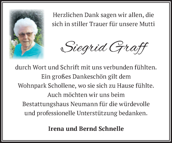 Traueranzeige von Siegrid Graff von Volksstimme Altmark Ost