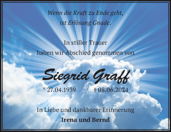 Traueranzeige von Siegrid Graff von Volksstimme Altmark Ost