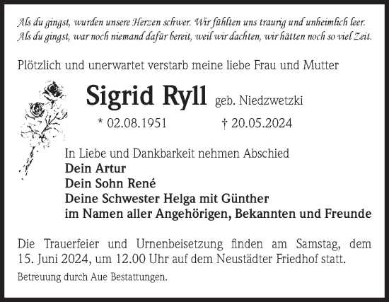 Traueranzeige von Sigrid Ryll von Volksstimme Magdeburg