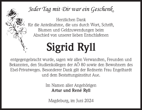 Traueranzeige von Sigrid Ryll von Volksstimme Magdeburg