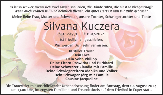 Traueranzeige von Silvana Kuczera von Trauerkombi Wittenberg