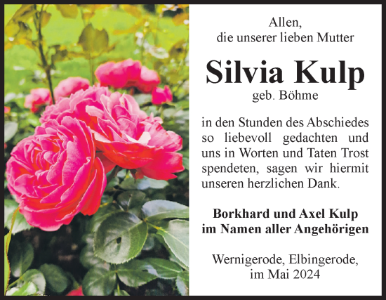 Traueranzeige von Silvia Kulp von Volksstimme Wernigerode