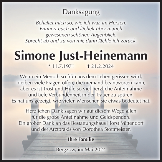 Traueranzeige von Simone Just-Heinemann von Volksstimme Burg/Genthin