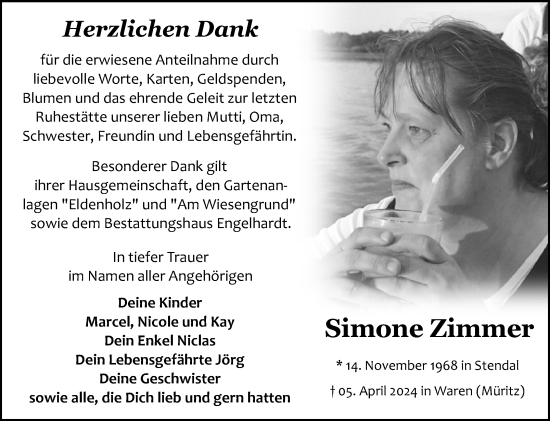Traueranzeige von Simone Zimmer von Volksstimme Altmark Ost