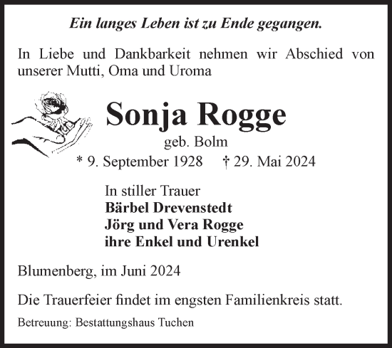 Traueranzeige von Sonja Rogge von Volksstimme Oschersleben/Wanzleben