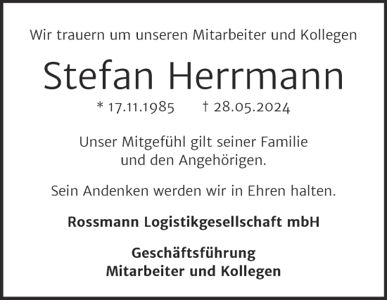 Traueranzeige von Stefan Herrmann von Mitteldeutsche Zeitung Halle/Saalkreis