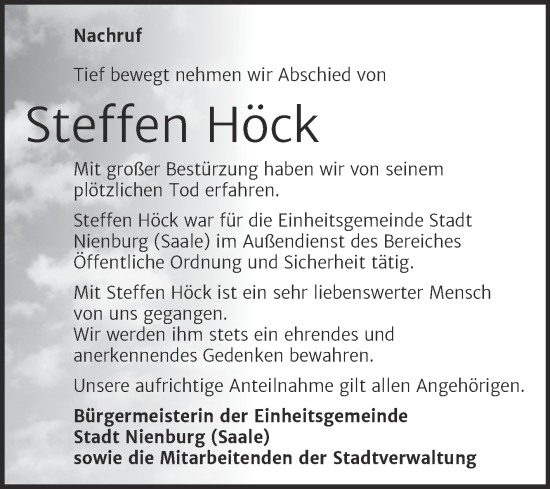 Traueranzeige von Steffen Höck von Super Sonntag Bernburg