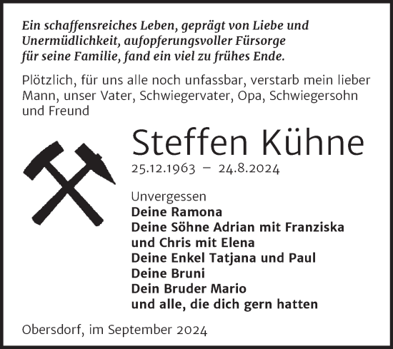 Traueranzeige von Steffen Kühne von Trauerkombi Sangerhausen
