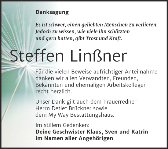 Traueranzeige von Steffen Linßner von Trauerkombi Weißenfels