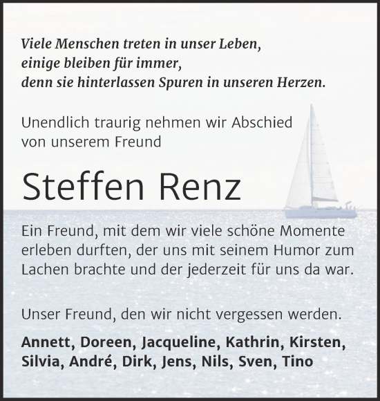 Traueranzeige von Steffen Renz von Trauerkombi Zeitz