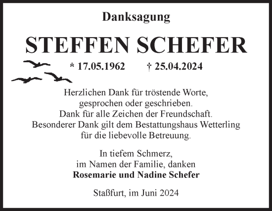 Traueranzeige von Steffen Schefer von Volksstimme Staßfurt