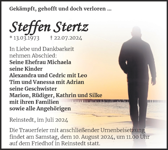 Traueranzeige von Steffen Stertz von Trauerkombi Quedlinburg