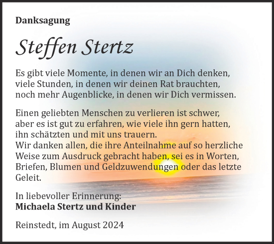 Traueranzeige von Steffen Stertz von Trauerkombi Quedlinburg