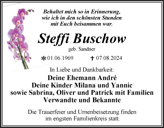 Traueranzeige von Steffi Buschow von Trauerkombi Dessau