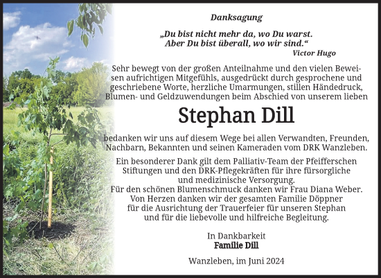 Traueranzeige von Stephan Dill von Volksstimme Oschersleben/Wanzleben