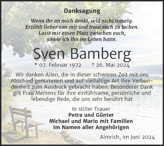 Traueranzeige von Sven Bamberg von Naumburger Tageblatt
