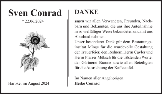 Traueranzeige von Sven Conrad von Volksstimme Oschersleben/Wanzleben
