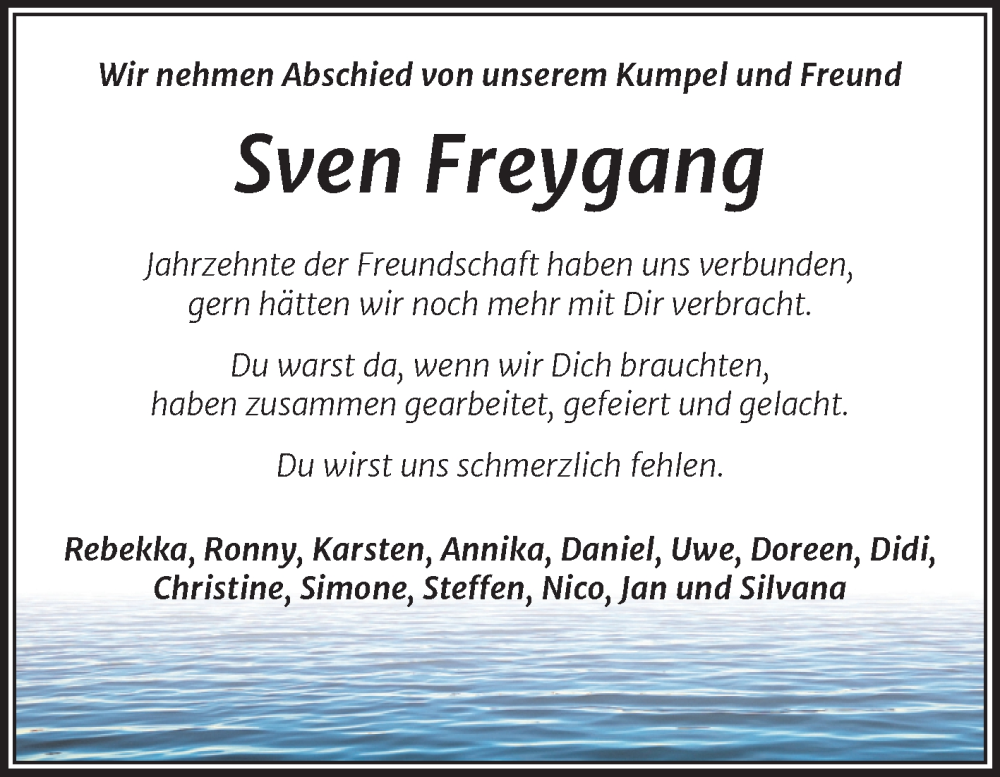  Traueranzeige für Sven Freygang vom 10.08.2024 aus Trauerkombi Merseburg
