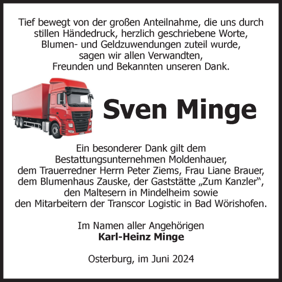 Traueranzeige von Sven Minge von Volksstimme Altmark Ost