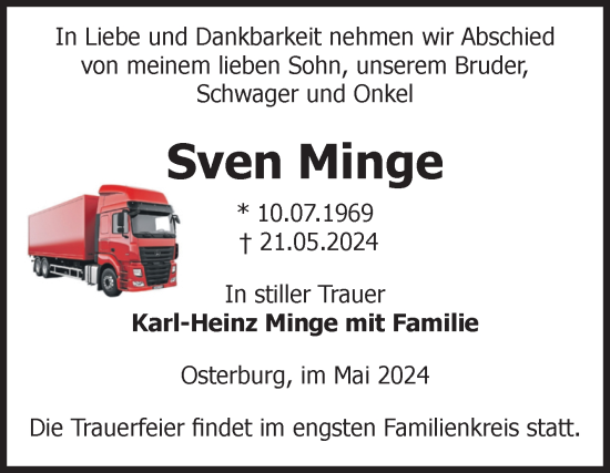 Traueranzeige von Sven Minge von Volksstimme Altmark Ost