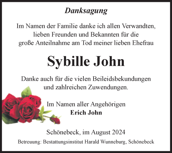 Traueranzeige von Sybille John von Volksstimme Schönebeck