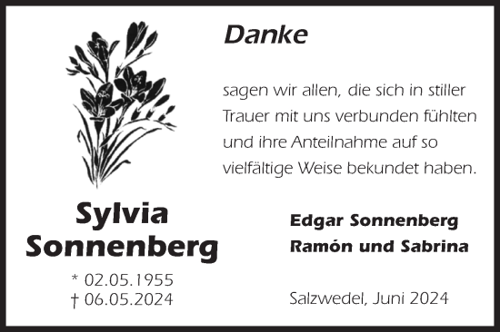 Traueranzeige von Sylvia Sonnenberg von Volksstimme Altmark West