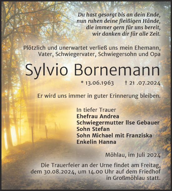 Traueranzeige von Sylvio Bornemann von Trauerkombi Wittenberg