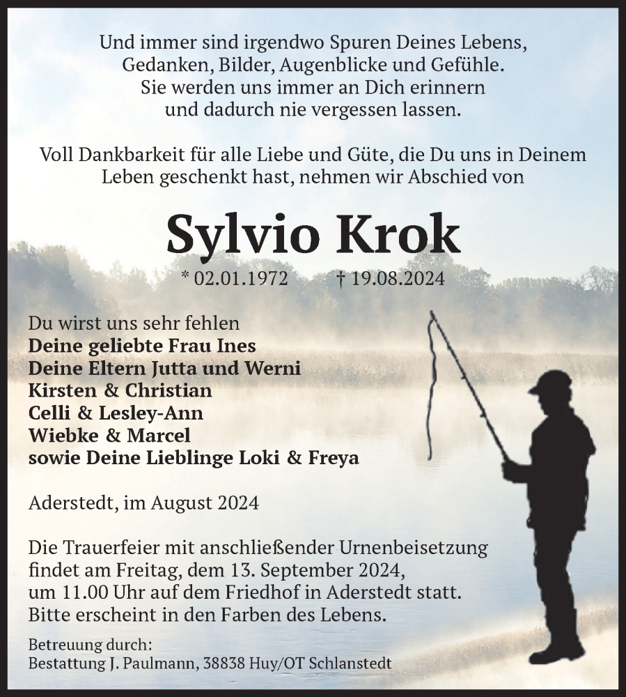  Traueranzeige für Sylvio Krok vom 31.08.2024 aus Volksstimme Halberstadt