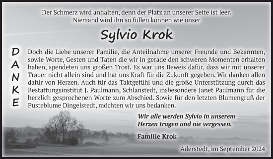 Traueranzeige von Sylvio Krok von Volksstimme Halberstadt