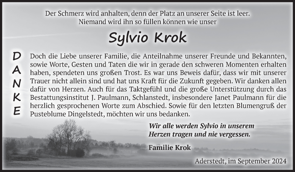  Traueranzeige für Sylvio Krok vom 21.09.2024 aus Volksstimme Halberstadt