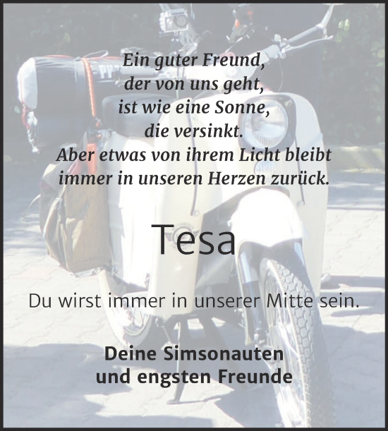 Traueranzeige von Tesa  von Trauerkombi Wittenberg