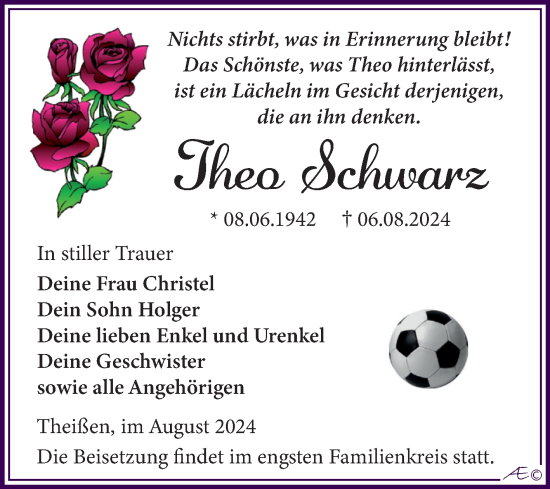 Traueranzeige von Theo Schwarz von Trauerkombi Zeitz
