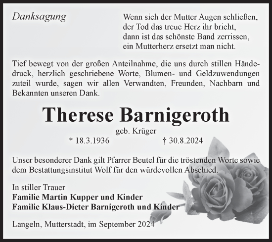 Traueranzeige von Therese Barnigeroth von Volksstimme Wernigerode