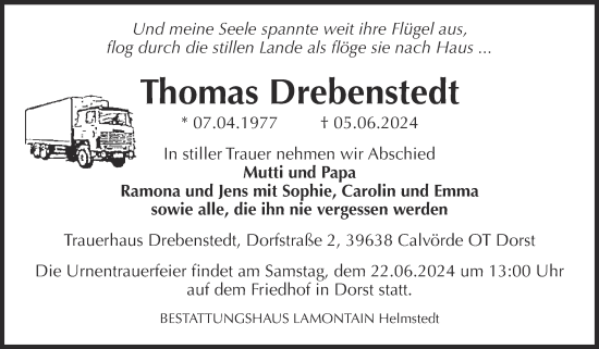 Traueranzeige von Thomas Drebenstedt von Volksstimme Haldensleben/Wolmirstedt