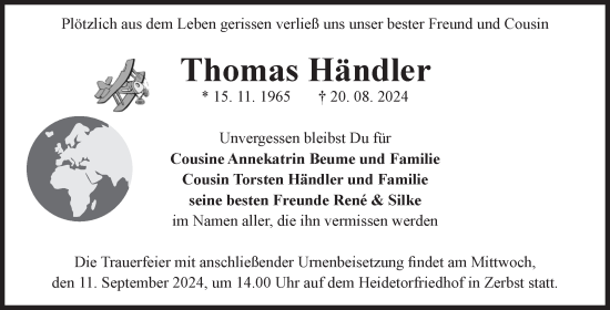 Traueranzeige von Thomas Händler von Volksstimme Zerbst