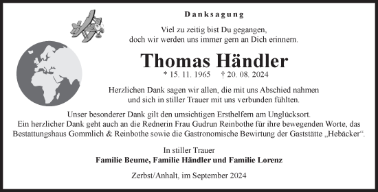 Traueranzeige von Thomas Händler von Volksstimme Zerbst