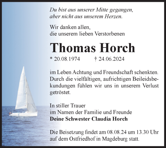 Traueranzeige von Thomas Horch von Volksstimme Magdeburg