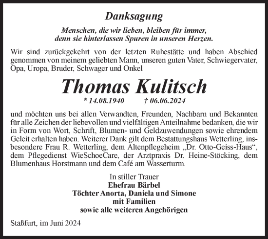 Traueranzeige von Thomas Kulitsch von Volksstimme Staßfurt
