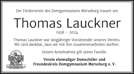 Traueranzeige von Thomas Lauckner von Trauerkombi Merseburg