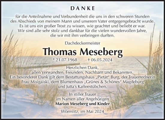 Traueranzeige von Thomas Meseberg von Volksstimme Burg/Genthin