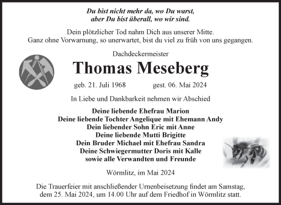 Traueranzeige von Thomas Meseberg von Volksstimme Burg/Genthin
