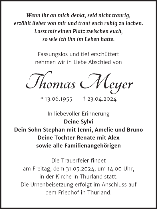 Traueranzeige von Thomas Meyer von Trauerkombi Bitterfeld
