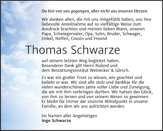 Traueranzeige von Thomas Schwarze von Trauerkombi Bernburg