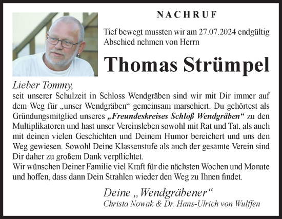 Traueranzeige von Thomas Strümpel von Volksstimme Burg/Genthin