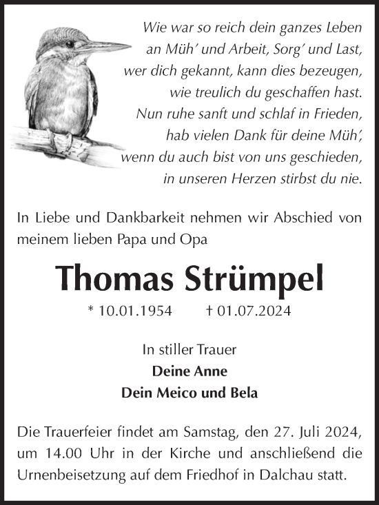 Traueranzeige von Thomas Strümpel von Volksstimme Zerbst