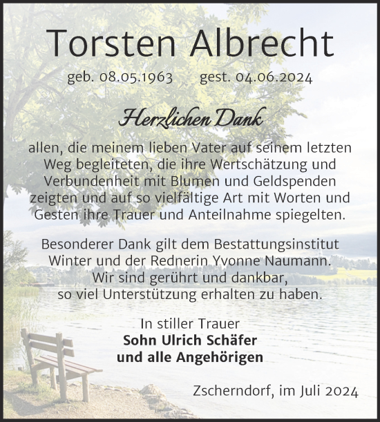 Traueranzeige von Torsten Albrecht von Trauerkombi Bitterfeld