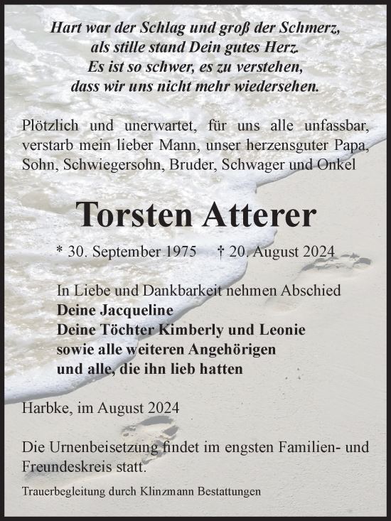 Traueranzeige von Torsten Atterer von Volksstimme Oschersleben/Wanzleben