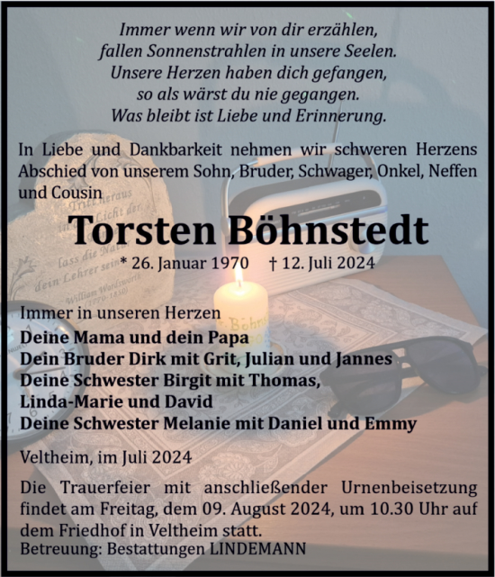 Traueranzeige von Torsten Böhnstedt von Volksstimme Halberstadt