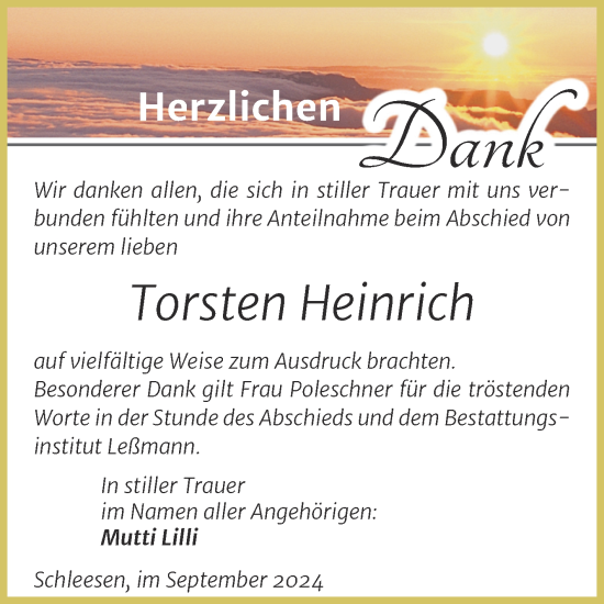 Traueranzeige von Torsten Heinrich von Trauerkombi Wittenberg