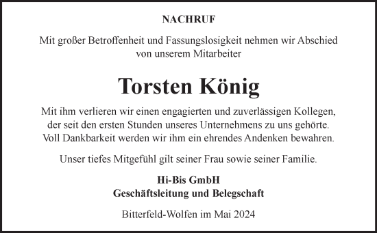 Traueranzeige von Torsten König von Mitteldeutsche Zeitung Bitterfeld